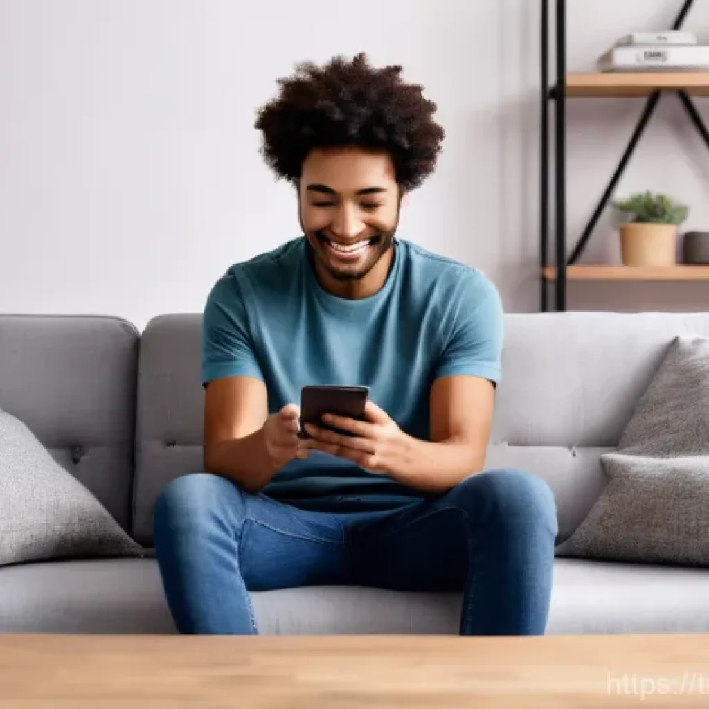 마켓플레이스 사용자 경험 최적화 방법 - **Prompt:** A young, diverse adult, smiling warmly, is comfortably seated on a modern sofa. They are...