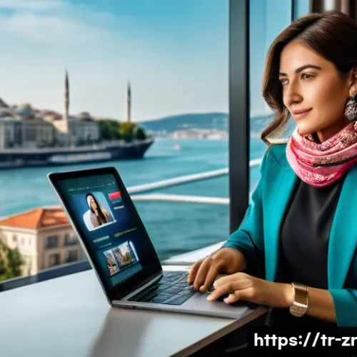 Home 13 마켓플레이스에서의 VIP 고객 관리 전략 - A modern, elegant office setting in Istanbul featuring a professional Turkish businesswoman communic...