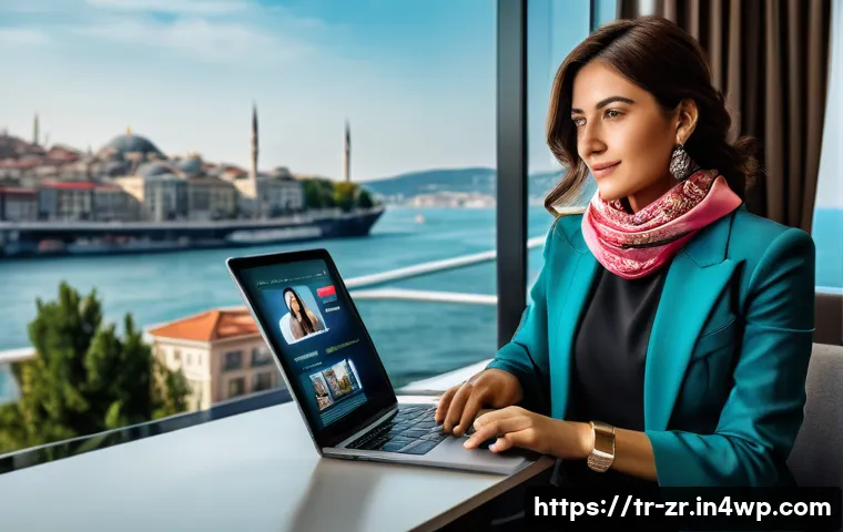 마켓플레이스에서의 VIP 고객 관리 전략 - A modern, elegant office setting in Istanbul featuring a professional Turkish businesswoman communic...